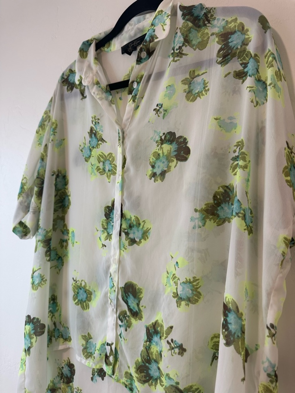 Jessica Simpson Sheer Floral Blouse Green Blue Lightweight Spring Top Size S - Picture 4 of 8